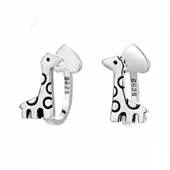 

925 Sterling Silver Deer Heart Shape Clip Earrings for Women Brincos Christmas Wedding Jewelry pendientes eh1350