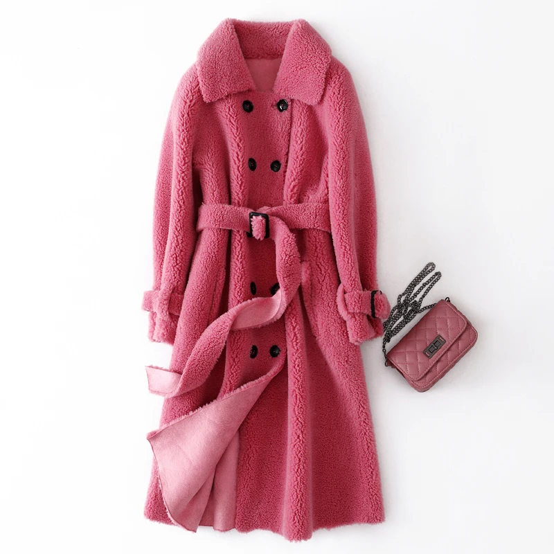 

2020 autumn and winter new Haining wool coat female long section grain sheep shearing fur coat composite fur one