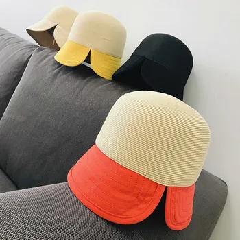 

2020 candy color hat behind the split straw cloth combined with female basin hat fisherman hat sunscreen beach straw hat