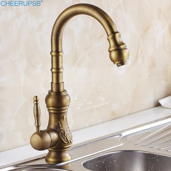 

Grifos De Cocina Vintage Kitchen Faucet Rotatable Sink Faucets Single Hole Bronze Tap Hot Cold Water Mixer Gold Taps Keukenkraan