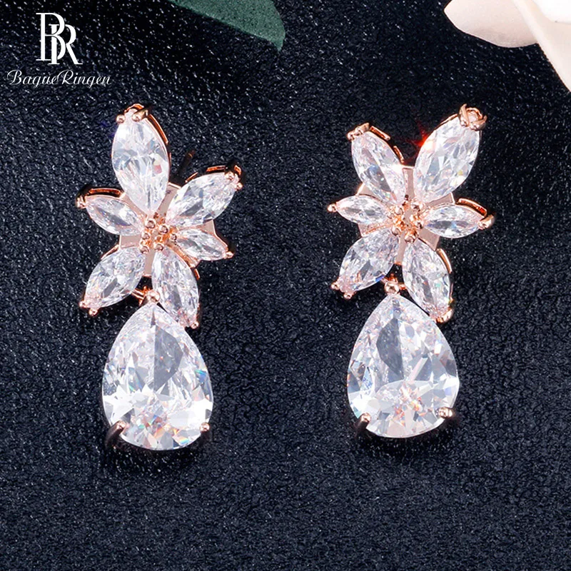 Женские серьги с цирконием Bague Ringen серебряные ювелирные изделия 925 пробы в форме