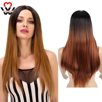 

MANWEIWomen Long Straight Ombre Synthetic Wig For Pink/Red/Purple/Blue Middle Part Heat Resistant Cosplay Blonde Wig