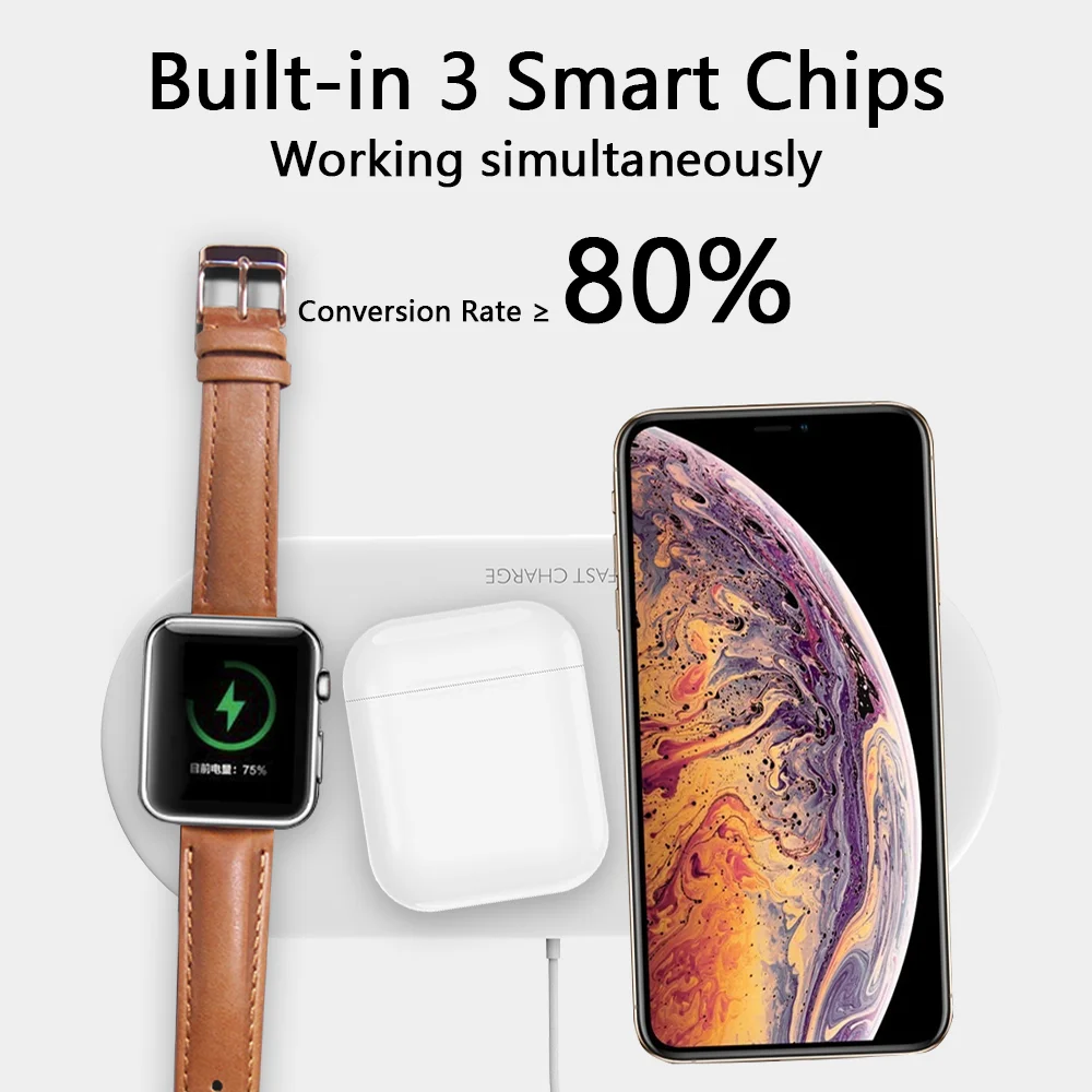 Беспроводное зарядное устройство 3 в 1 для iphone 8/9/X/XS Samsung Xiaomi Huawei iWatch беспроводная