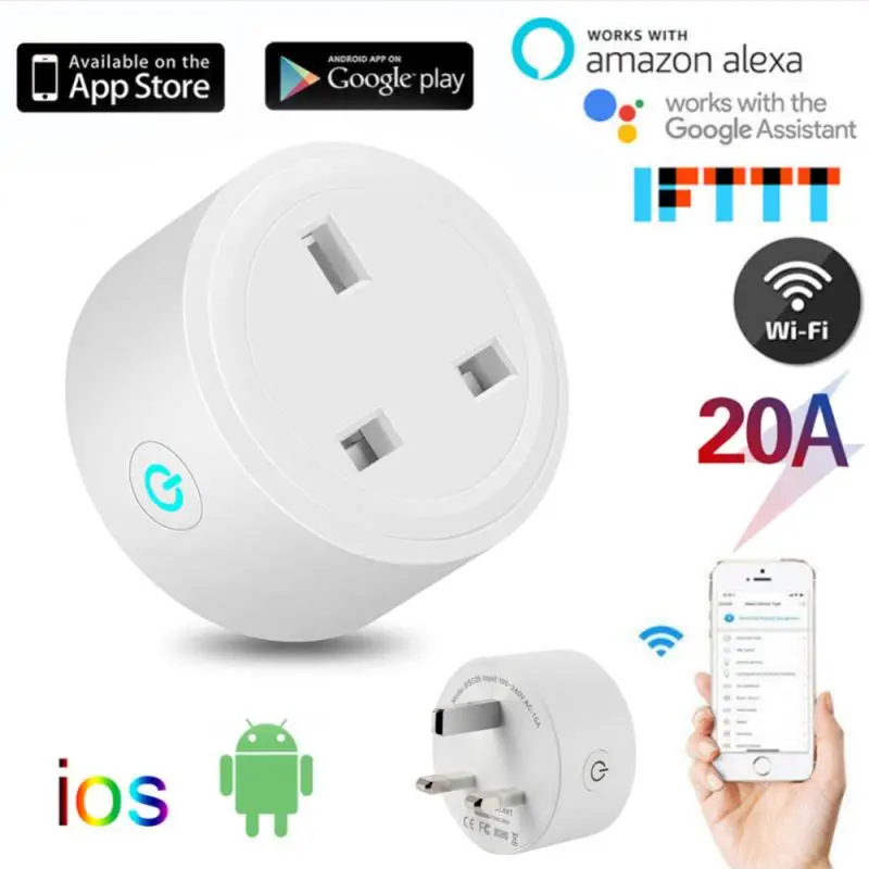 Tuya 20A Smart Plug WiFi UK Home Intelligent Outlet With Power Monitor Timing Voice Control Works Google Alexa | Электроника