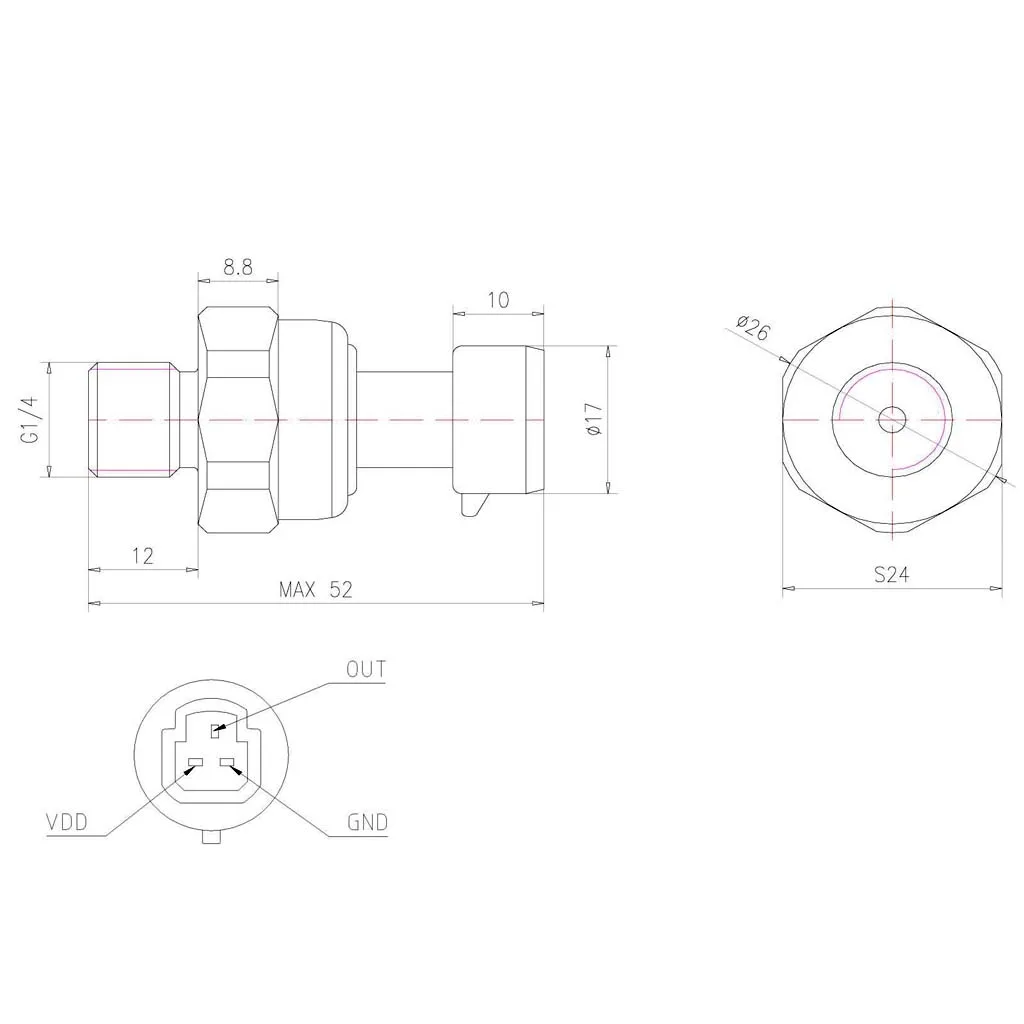 G1/4 Sensors Pressure Transducer 0-0.8MPa for Oil Fuel Diesel Gas Water Air