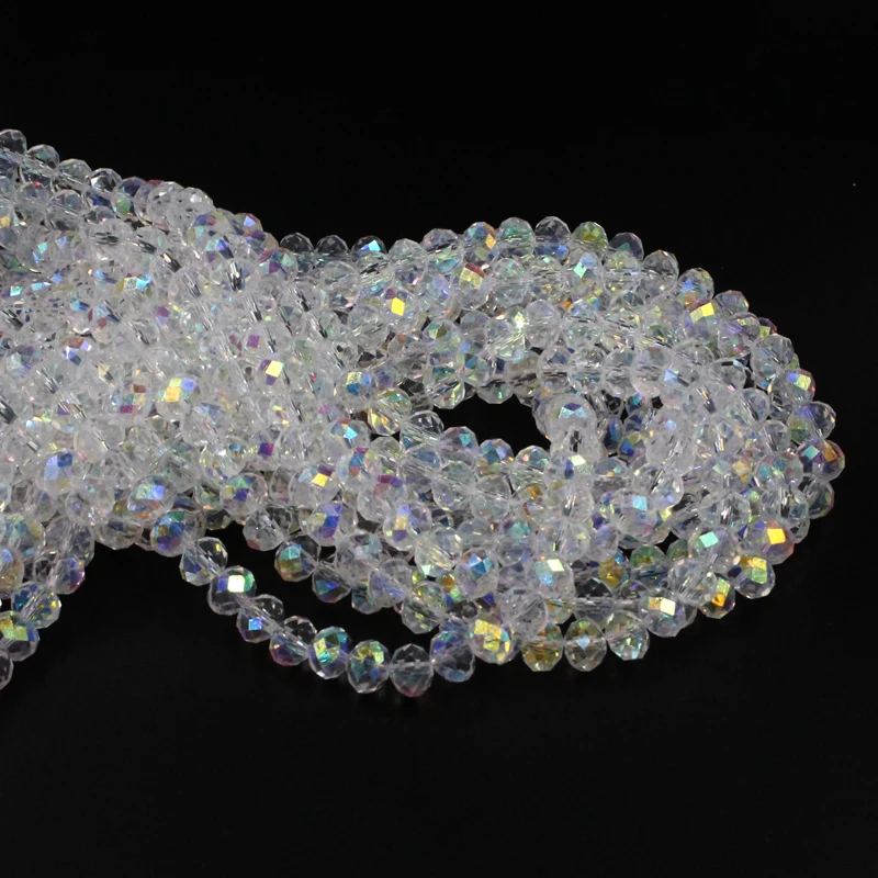 

100PCS 3X4/4X6/6X8MM White AB Plating Crystal Bead Rondelle Loose Faceted Glass Beads Spacers Beads for Bracelet Jewelry Making
