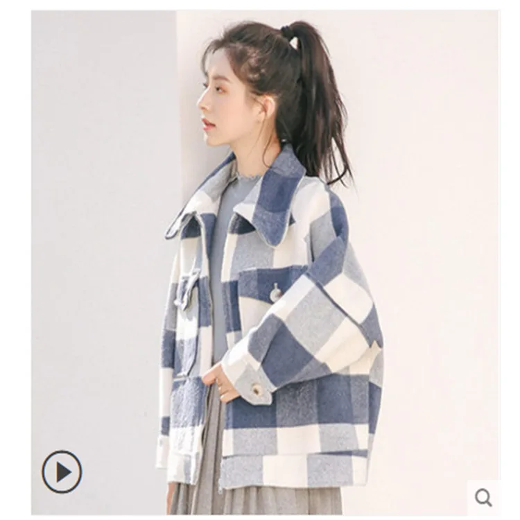 

Woolen Coat Female Students 2019 Fall And Winter Clothes New Style MORI Series Plaid Small Hepburn Wind Short Woolen Cloth Coat