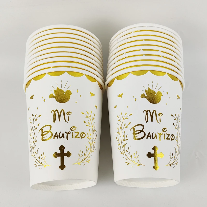 20 Stück spanische Mi Bautizo 7 Zoll Pappteller und 250 ml Tasse für Spanien Kinder Taufe Party Dekoration Artikel – Detail 2