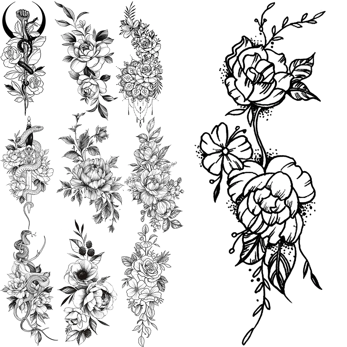 

Временные татуировки с маленькими цветами для женщин и девушек со змеей Чом Далия водостойкая поддельная Татуировка наклейка на талию и руки татуировки