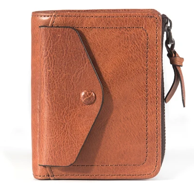 Brown Ретро натуральная телячья кожа мужчины деньги бумажник Billfold высокое качество настоящая кожа короткий мужской кожаный бумажник на молнии Carteira - Цвет: Brown