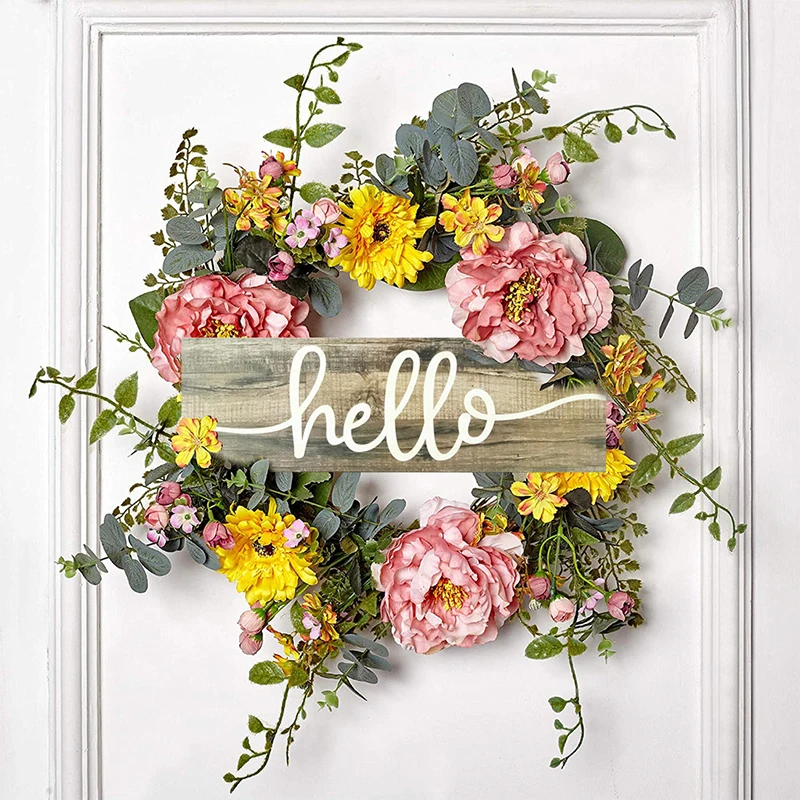 

Wooden Hello Sign Plaque Front Door Hanging Board Wreath Garland Home Decoration Christmas Wall Porch Office Kitchen Decor Craft