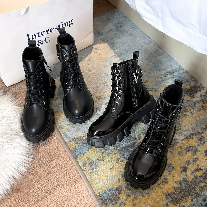 

High-heeled boots, new short boots, Martin boots, thick-soled women's boots, lace and velvet boots, short boots X661