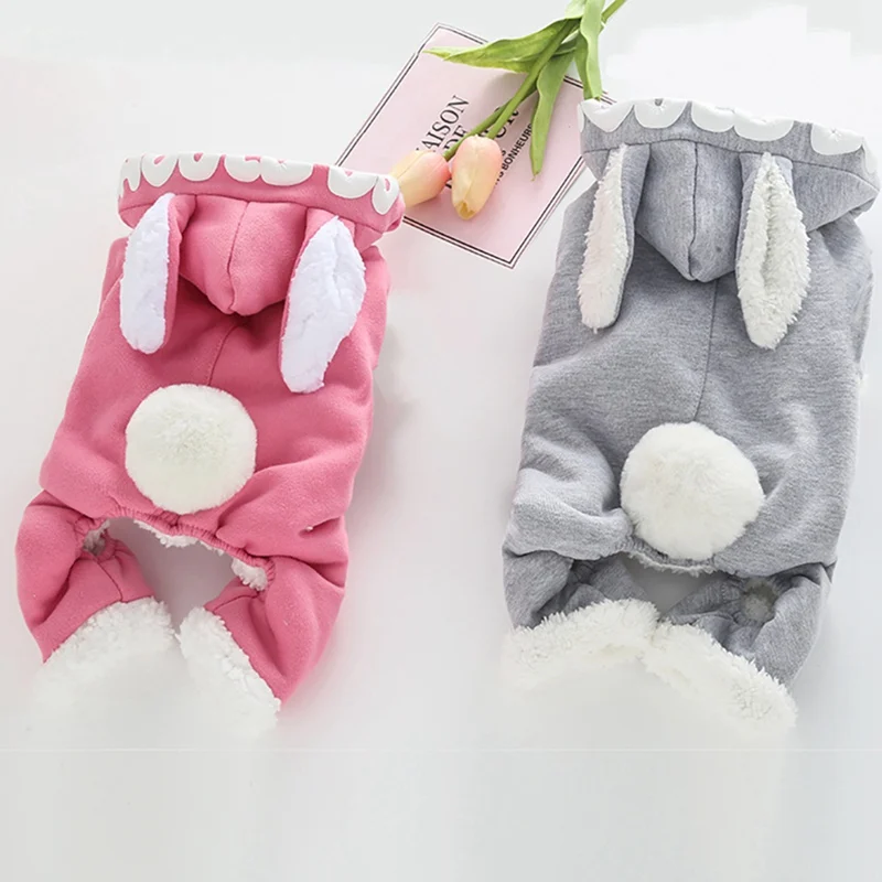 Warm Dog Clothes Cute Big Rabbits Ears Design Jacket Winter Pet Thicken Jumpsuit Fashion Fleece Coat For Dogs Chihuahua