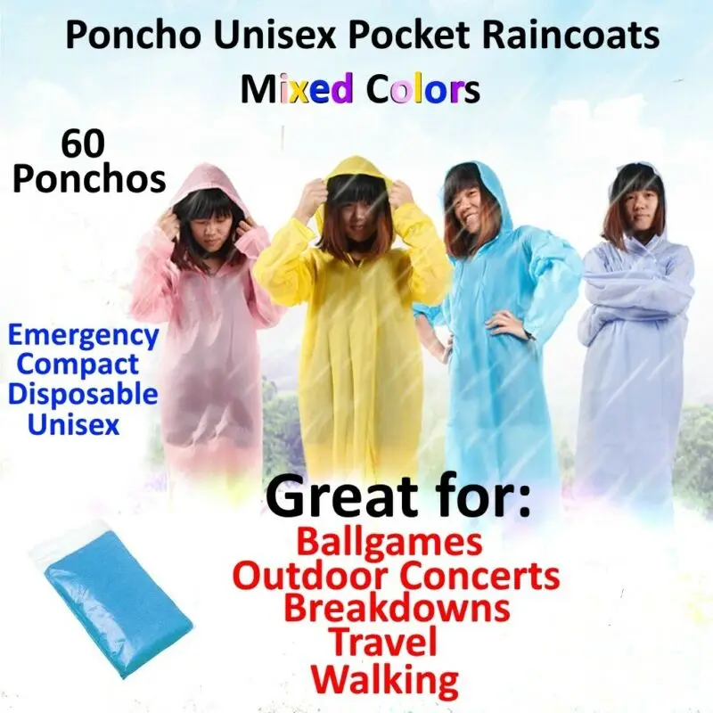 Portable Raincoat Women Men Outdoor Rainwear Waterproof Disposable Camping Hiking Hooded Ponchos Transparent Plastic Rain Cover