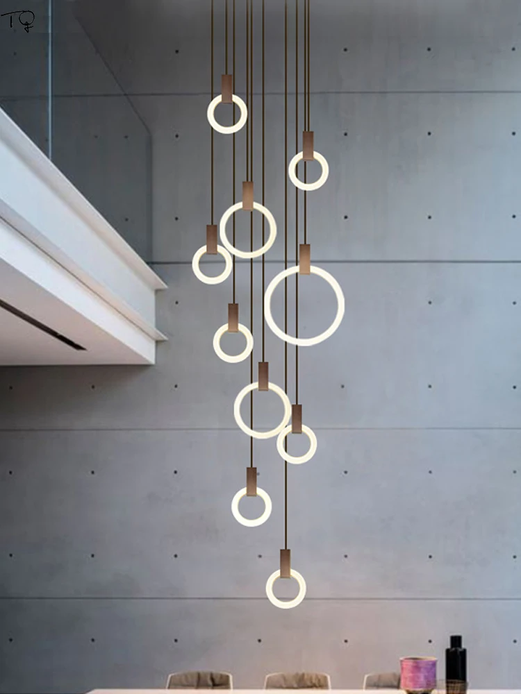 Best Price Nordic Modern Minimalist Atmosphere LED Pendant Lights Designer Staircase Living Room Revolving Duplex Building Restaurant Villa