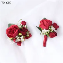 Йо Чо искусственный цветок для свадьбы браслеты для невесты шелковые розы красный корсаж булавка цветы бутоньерка Пуговицы Свадебные цветы