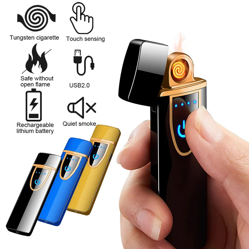 New Charging Lighter Touch Induction Windproof Electronic Ultra-thin USB Cigarette Lighter Custom Metal