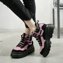 Новинка; женская Вулканизированная обувь на высоком каблуке; женская прогулочная обувь; сезон осень; кроссовки на платформе; обувь на шнуровке, увеличивающая рост; I2-68