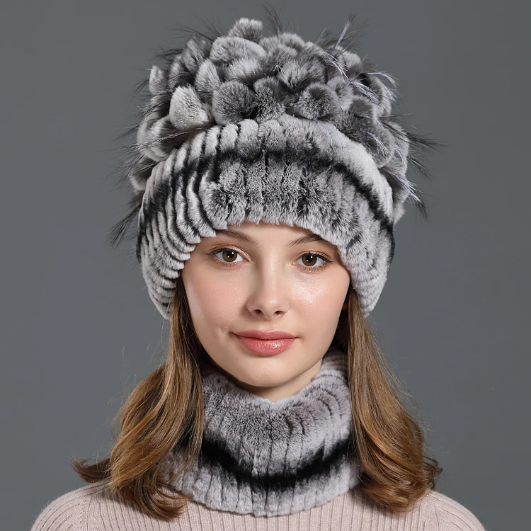 Colour 4 Шапки из натурального меха кролика Рекс, набор колец для шеи, вязаная шапка из натурального меха лисы, женские зимние комплекты из натурального меха, шарфы, шапочки - Цвет: Colour 4