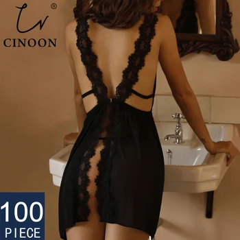 

100 Pcs/lot Womens Sleepwear V-Neck Sexy Nightdress Casual Nightgown Comfortable Lace Pajama Solid Color Bifurcation Nightwear