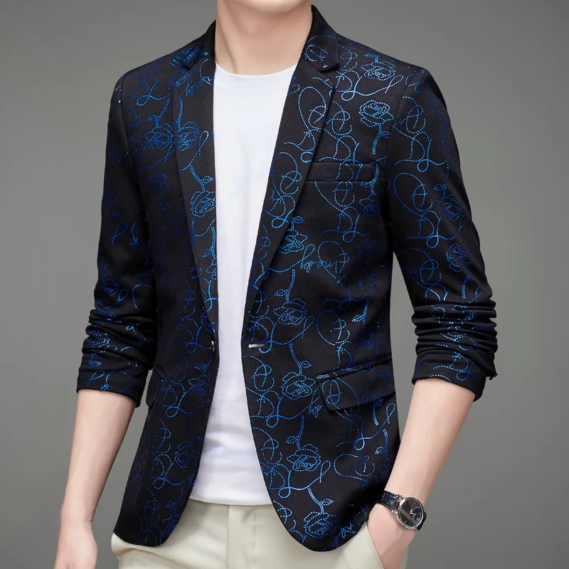 

Мужской блейзер с цветочным принтом, повседневный приталенный Блейзер в стиле хип-хоп, 3XL, 2021