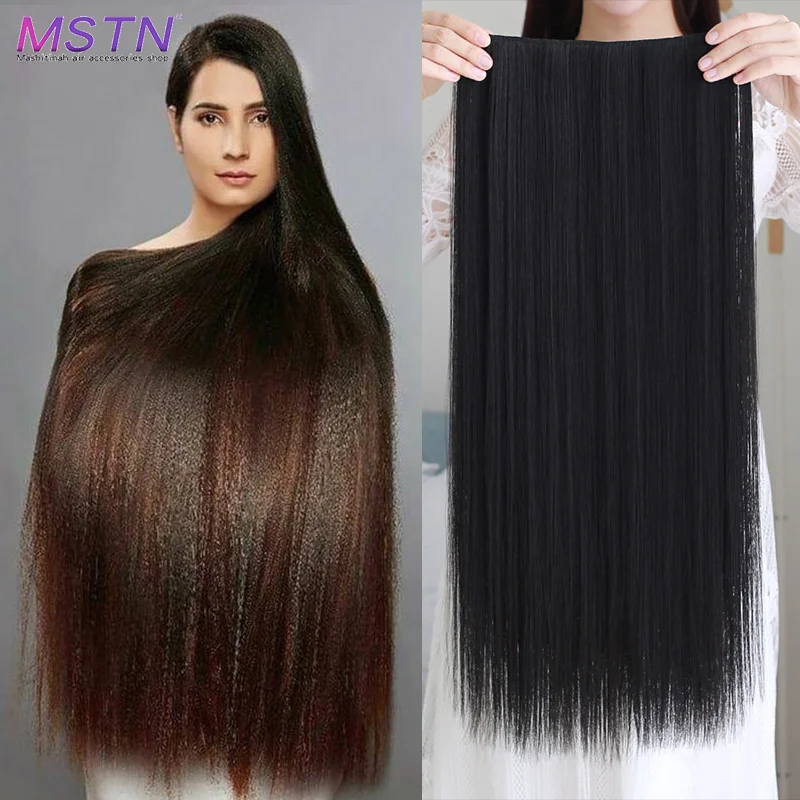 MSTN 38 Inches 5 Clips Synthetic Long Straight Hair Clip in Fake Hair Extension Brown / Black
