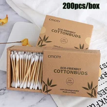 100/200 шт. ватный тампон с двойной головкой бамбук ватным тампоном деревянные палочки одноразовые бутоны сахарной ваты для Красота макияж носа, чистка ушей