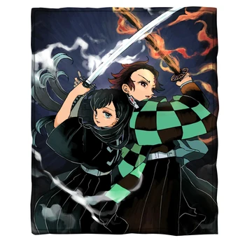 

Anime Demon Slayer Printed Double Velvet Sofa Watching Blanket Sherpa blanket For Beds Thick Warm Flannel Camping Blanket Quilt