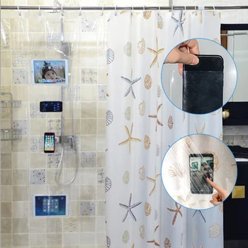 

PVC Transparent Pocket Bathroom Shower Curtain Starfish Sea Shell Waterproof Bath Curtains With 12 Hooks Home Decor 80*180cm
