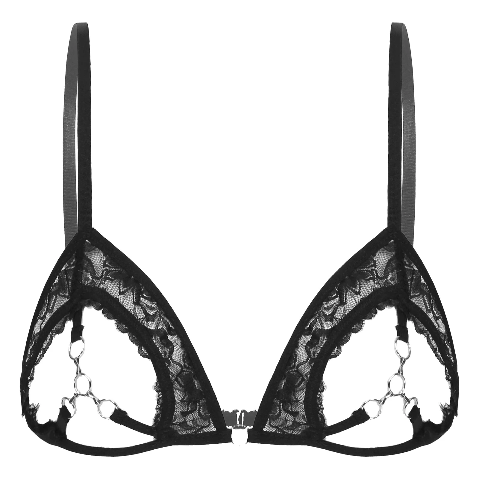 Sujetador erótico copa abierta para mujer, lencería transparente de encaje transparente, Tops con anillos de Metal unidos en el busto, Bralette, ropa interior| | - AliExpress