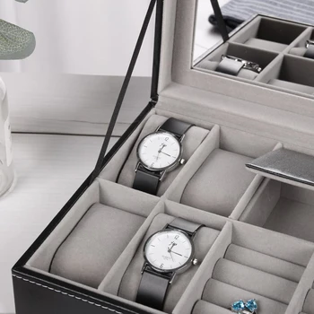 

Protable PU Leather Watches Organizer Jewelry Earring Rings Necklace Storage Box