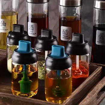 

Seasoning Bottle Jar with Spoon Glass Transparent Kitchen Salt Spice Sauce Pot Household Moisture-Proof Condiment Kitchen Tool