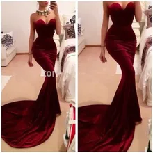 

free shipping Unique Designer Burgundy Mermaid Prom 2019 women Long Train Red Wine Velvet Elegant Party Gowns bridesmaid dresses