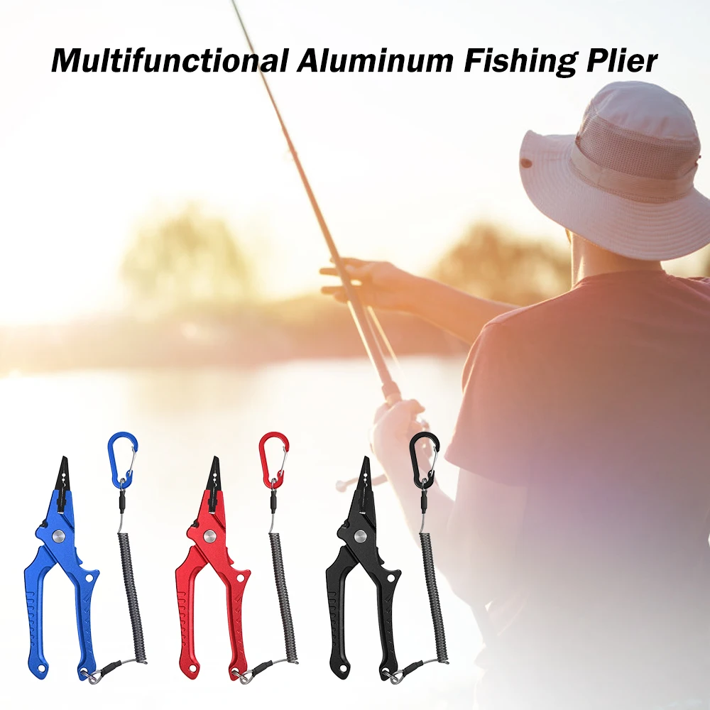 

Aluminum Alloy Fishing Clamp Fishing Plier with Lock Block Elastic Lanyard Protective Sheath Lightweight Portable Fishing Tools