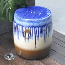 Poufs traditionnels chinois colorés en céramique, avec anneau en cuivre rétro pour la décoration