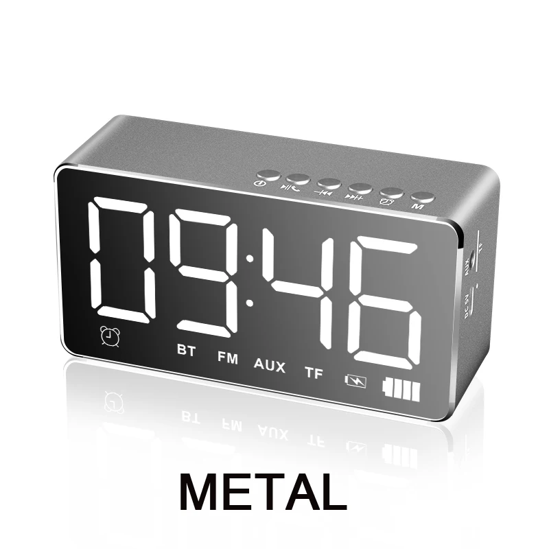 Metal gray Q31 Bluetooth динамик зеркальный светодиодный Будильник с цифровым дисплеем беспроводные FM радио электронные часы для украшения дома настольные часы - Цвет: Metal gray