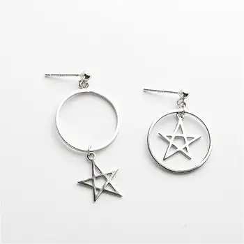

925 Sterling Silver Circle Pentagram Asymmetry Drop Earrings For Women Personality Simple Earings Fashion Jewelry Party 925-378