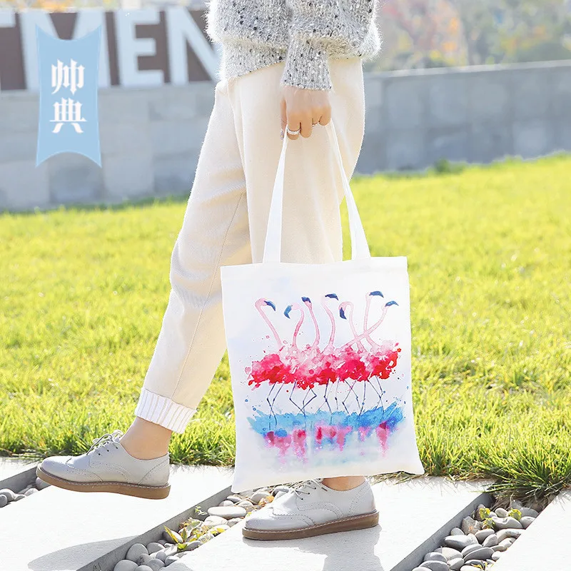 Корейский стиль, модная повседневная в японском стиле, Холщовая Сумка с фламинго, женская сумка, сумка на плечо, для студентов повседневная хозяйственная сумка, женская сумка