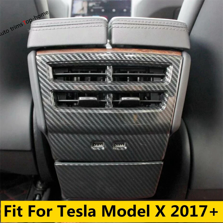 

Carbon Fiber Look Rear Armrest Box Air Conditioning AC Vent Outlet Cover Trim For Tesla Model X 2017 - 2020 Interior Accessories