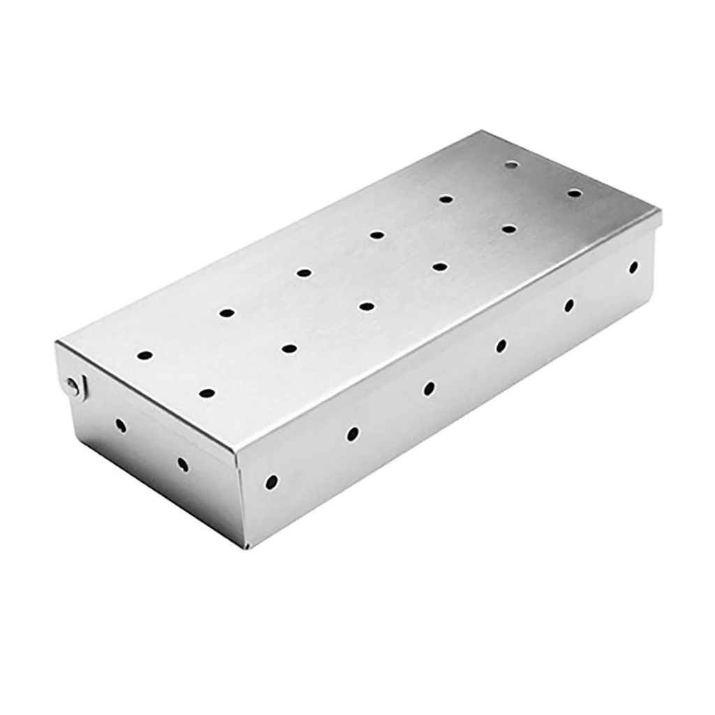  Stainless Steel Meat Smoking Barbecue Smoker Box for BBQ Wood Chips on Gas Grill or Charcoal Grills