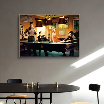 

Modern Classic Movie Elvis Presley, Humphrey Bogart, Play Billiards Oil Painting Canvas Posters Prints Pictures For Living Room
