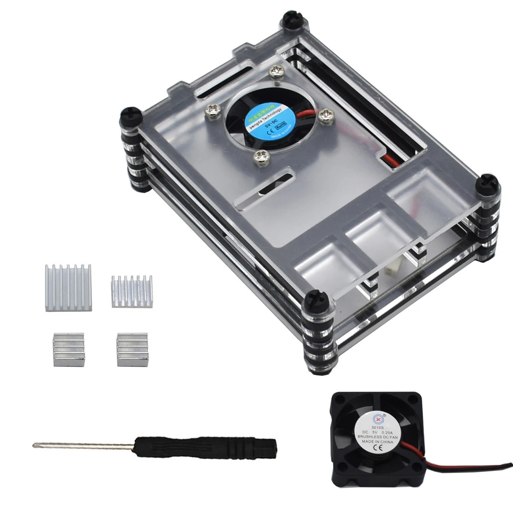 

Acrylic Case Enclosure Box Heat Sink W/ Cooling Fan Set Kit For Raspberry Pi 4 B
