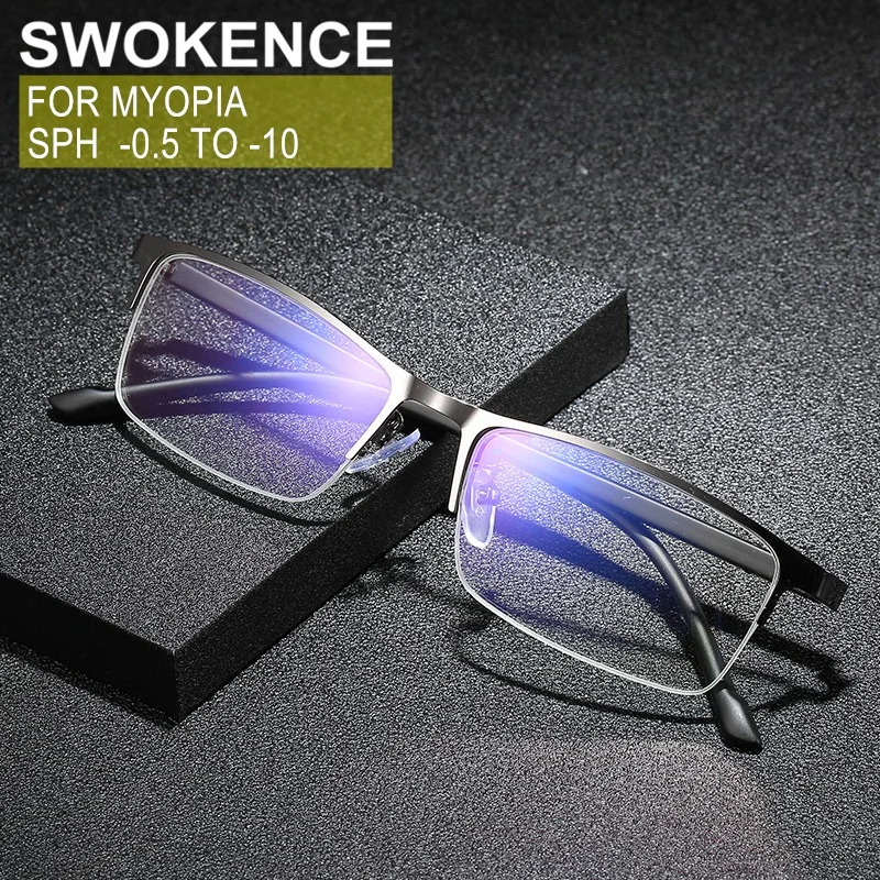 SWOKENCE очки для близоруких Настраиваемые по рецепту 0 5 до 10 Для женщин мужчин Бизнес с оправой из сплава