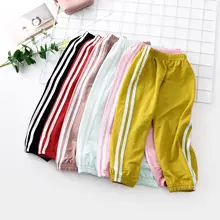 Новинка года, детские летние противомоскитные штаны для мальчиков и девочек свободные дышащие тонкие хлопковые льняные штаны-капри, L