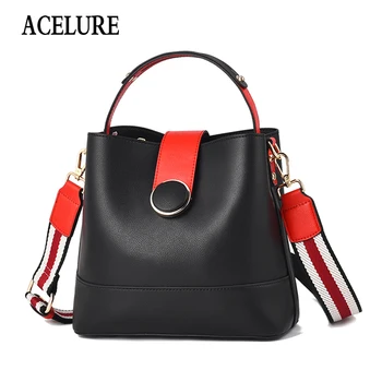 

ACELURE Solid PU Hasp Leather Handbags Wide Strap Casual All-match Soft Bucket Tote Fashion Large Women Shoulder Crossbody Bags