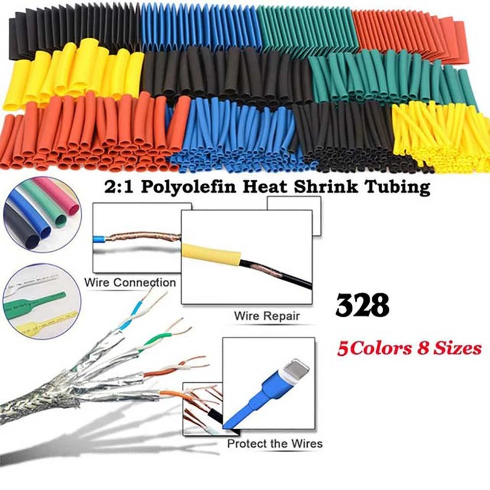 328x 2:1 Ratio Polyolefin Heat Shrinkable Tubing Sleeving Wrap Cable Kit F_X 