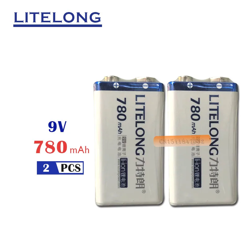 Литий ионные перезаряжаемые аккумуляторные батареи LITELONG 780 мАч 9 В 2 шт.|batteries