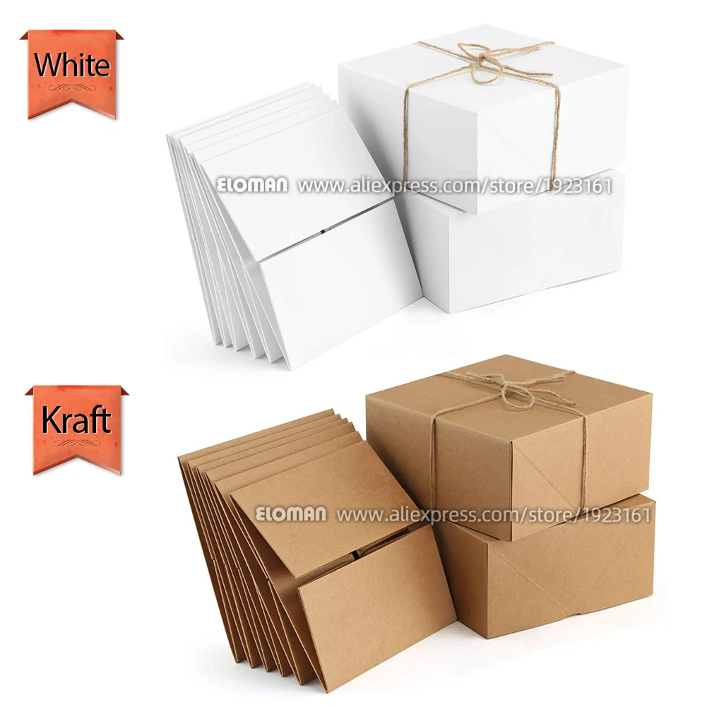 Caja de regalo de papel Kraft grande y plegable, caja de regalo de papel blanco con hilo para navidad, cumpleaños, boda, fiesta, regalo, dama de honor, propuesta de recuerdo - Imagen 4