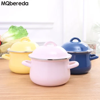 

16CM 1.5L Japanese Thickened Enamel Pot Soup Pot with Cover Milk Pot Baby Food Pot Flat-bottomed Soaking Pot Cookware Hot Pot