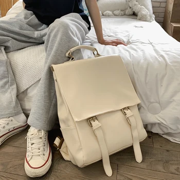 

Fashion Women Backpack PU Leather School Bag Solid Color Backpacks for Teengers Gilrs Large Capacity Travel Backpack Book Bag